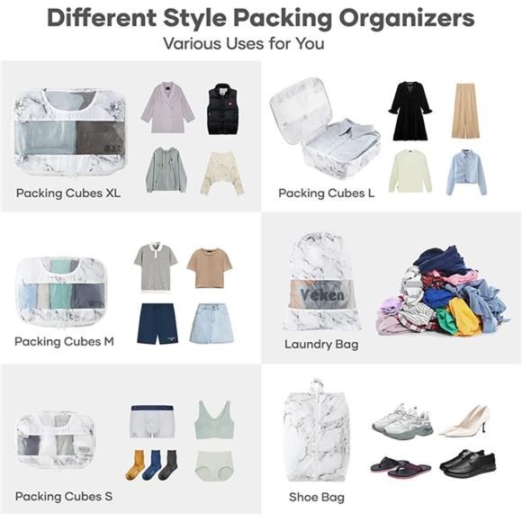 6 Pc Set Packing Cubes Luggage Packing Organizers for Travel Accessories - Picture 3 of 6